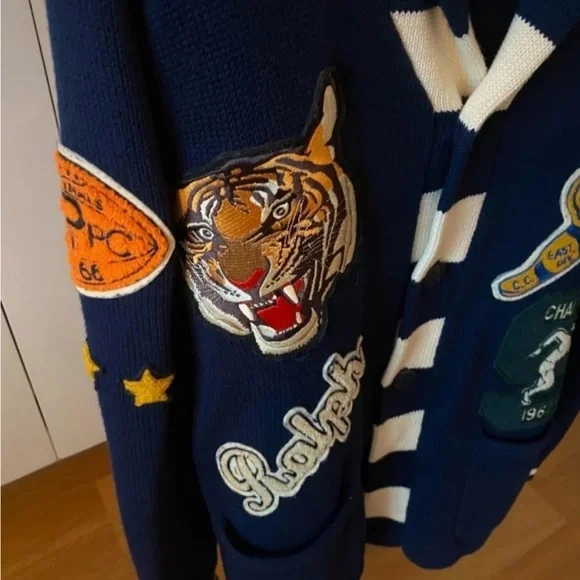 Polo Ralph Lauren Blue Cardigan with Graphic Patches - Picture 4 of 5